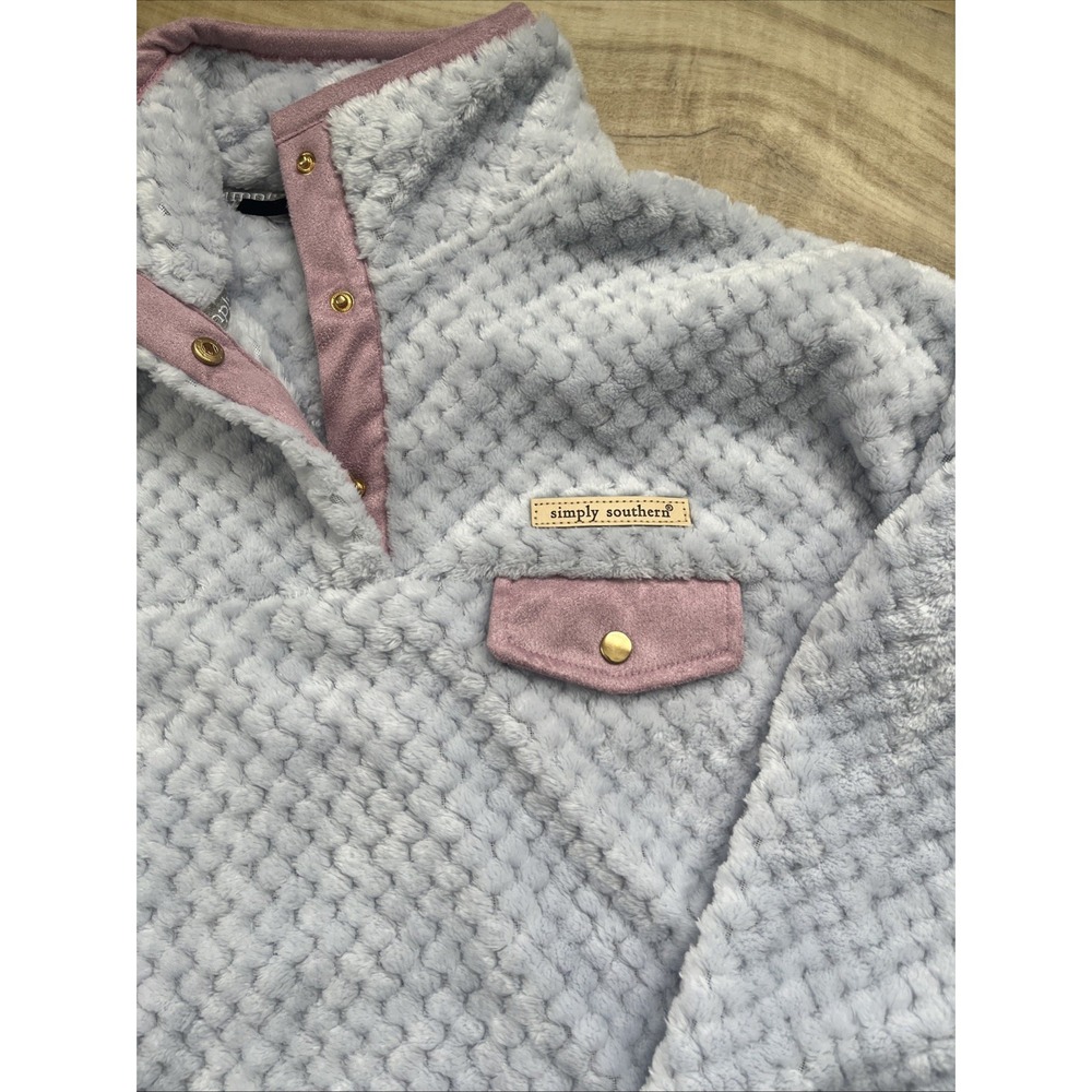 Simply Southern Women's M Fleece Pullover‎ Preppy Textured Sherpa Blue Purple - Picture 2 of 7